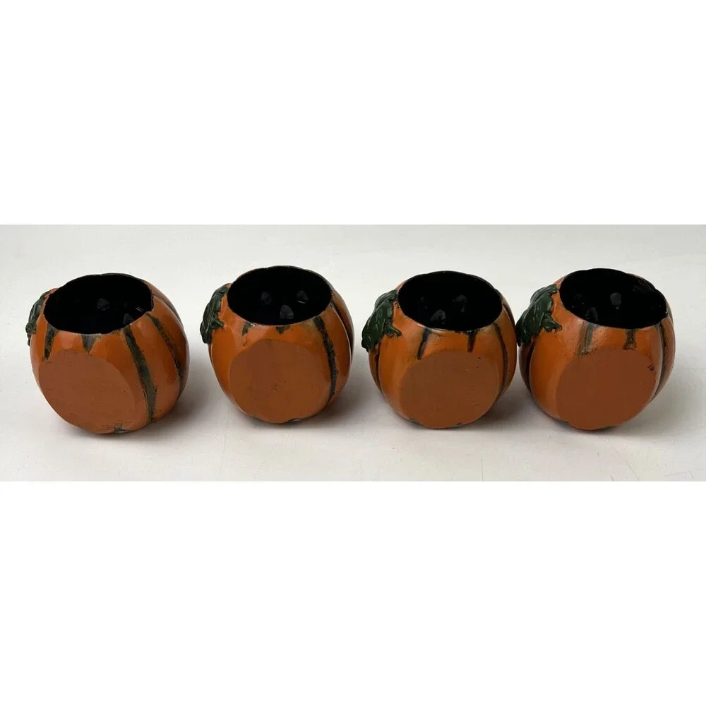 Ceramic Pumpkin Napkin Rings Set 4 Halloween Jack O Lantern Table Decor